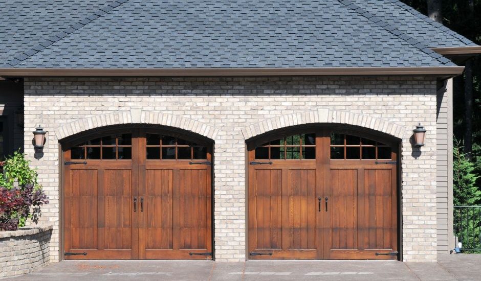 Assorted garage doors showcasing different materials.