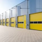 High-speed commercial garage door in operation.